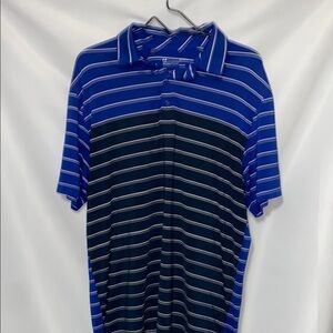 UNDER ARMOUR LOOSE HEATGEAR MENS LG Blue and Black Performance Polo Shirt. CLEAN